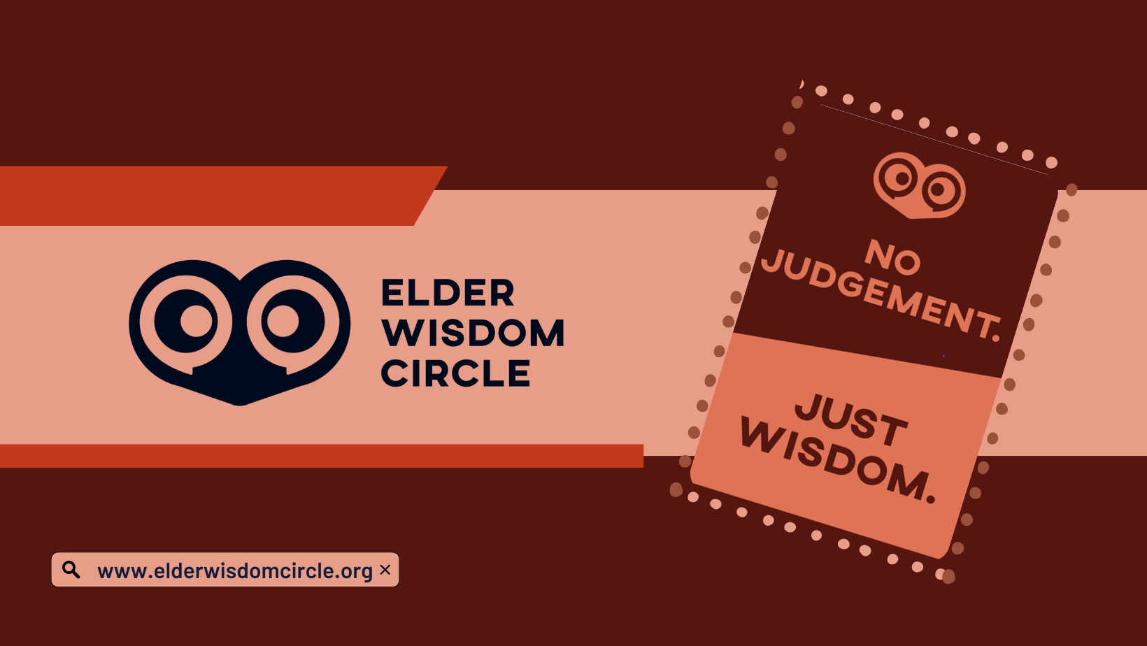 EWC header Elder Wisdom Circle Logo and Statement of No Judgement. Just Wisdom